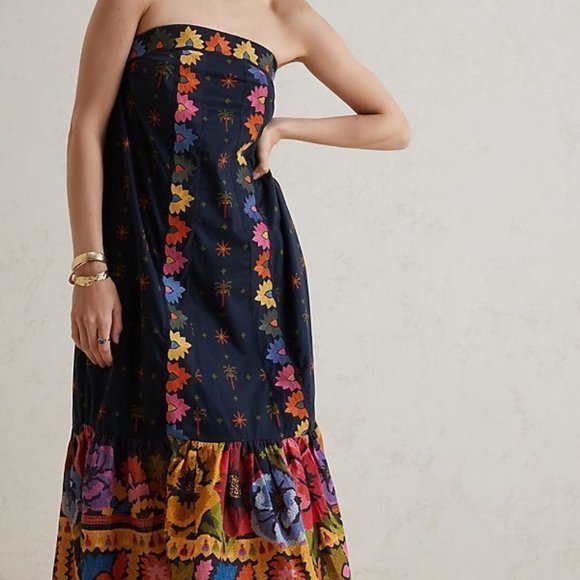 Farm Rio Anthropologie L NWT Embroidered Maxi Dress Black Embroidery 260$ Large - Picture 12 of 13